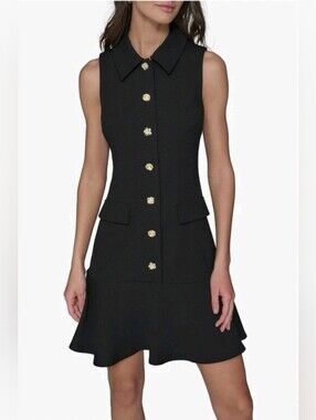 Karl Lagerfeld Black Sleeveless Button-Front Mini Dress